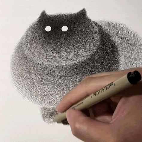 Impossibly Fluffy Cat Drawings Are Made of Countless Tiny Pen Marks Kamwei Fong Cat Art, Sketchtember 2023, Kamwei Fong, Artsy Gift, Cat Drawings, Fuzzy Coat, Graphics Layout, Whimsical Cats, Cat Character