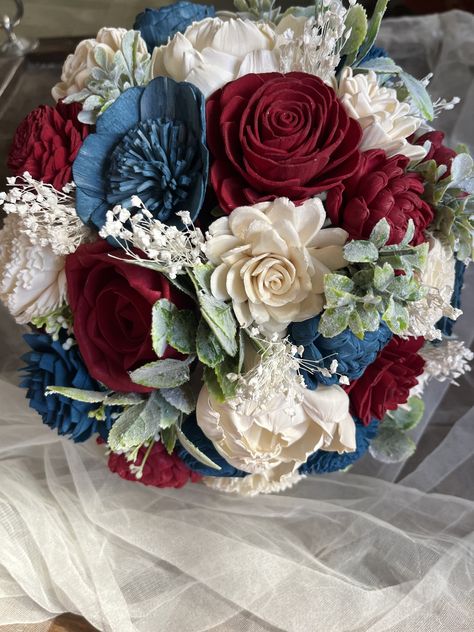 Red Bridal Bouquet, Wood Flower Bouquet, Bridal Bouquet, Flowers Bouquet, Blue Yellow, Red Blue, Red And Blue, Yellow, Wood