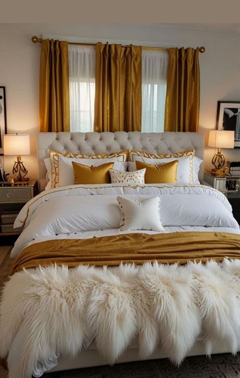 Blue White Gold Bedroom, Gold Theme Room, Gold Teen Bedroom, White And Gold Bedroom Ideas, White Gold Room, White And Gold Bedroom, White Gold Bedroom, Gold Bedroom Ideas, Glam Bedroom Ideas