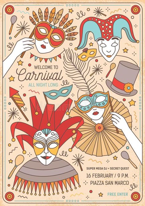 Masquerade Graphic Design, Maskara Festival Design Ideas, Circus Mask, Masquerade Poster, Carnaval Aesthetic, Mardi Gras Invitations, Mask Invitations, Masquerade Invitations, Mask Illustration