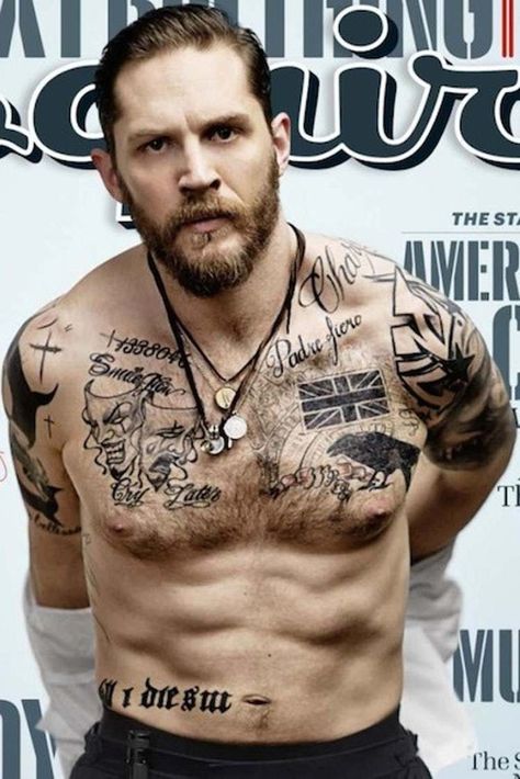 Tom Hardy Tattoos: Gallery of All Pics Tom Hardy Shirtless, Tom Hardy Interview, Tom Hardy Tattoos, Edward Thomas Hardy, Esquire Cover, Tatoo 3d, April April, Joseph Gordon Levitt, Esquire Magazine