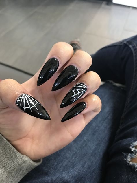 Gothic Coffin Nails, Spiderweb Nails, Gothic Coffin, Band Nails, Goth Nails, Summery Nails, Inspired Nails, Dope Nail Designs, Goth Jewelry