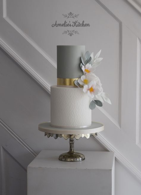 Two Layer Wedding Cakes, Grey Wedding Cake, Two Tier Wedding Cake, Wedding Cake Ribbon, Tulip Cake, Grey Cake, 2 Tier Wedding Cakes, Springtime Wedding, Wedding Cake Design