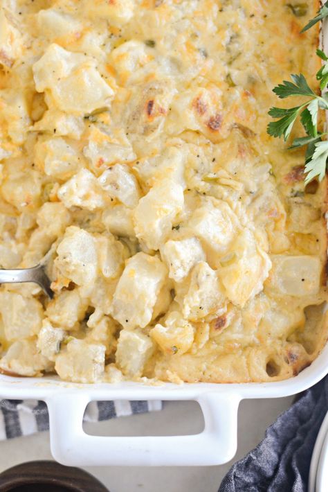 Homemade Cheesy Potatoes - Simply Scratch Chessey Potatoes, Homemade Cheesy Potatoes, Sticky Meatballs, Simply Potatoes Recipes, Mexican Dip, Cheesy Potatoes Recipe, Simply Potatoes, Condensed Soup, Cheesy Casserole