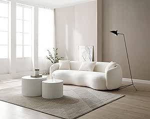 Curved Living Room Cloud Couch, Modern Boucle Upholstered Modular Sectional Sofa  As an Amazon Associate I earn from qualifying purchases Contemporary Living Room Sofa, Creme Sofa, Curved Couch, White Couches, Round Sofa, Couch Fabric, Mid Century Sofa, Modular Sectional Sofa, Curved Sofa