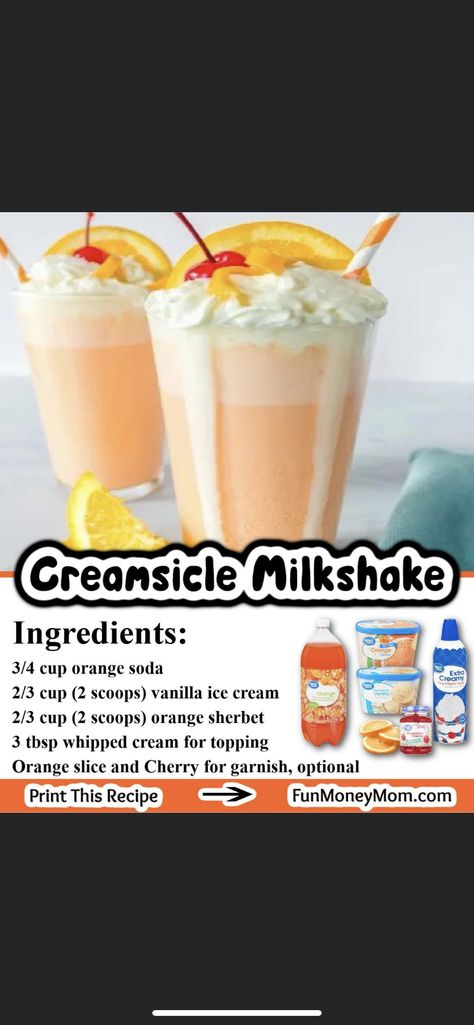 Creamsicle Milkshake Recipe, Orange Sherbet Recipe, Creamsicle Milkshake, Peach Milkshake, Sherbet Ice Cream, Sherbet Recipes, Easy Ice Cream Cake, Ice Cream Drinks, Orange Sherbet