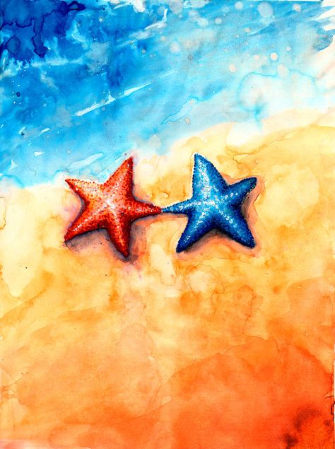 Starfish Painting, Wedding Invitation Watercolor, Ocean Drawing, Abstract Art Projects, Sea Drawing, Fall Canvas Painting, Sea Life Art, Star Illustration, Stella Marina