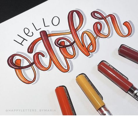 October Calligraphy Hand Lettering, October Hand Lettering, Months Calligraphy, Back To School Wallpaper, Quotes Doodles, School Wallpaper, Hand Lettering Alphabet Fonts, Calligraphy Quotes Doodles, Lettering Styles Alphabet