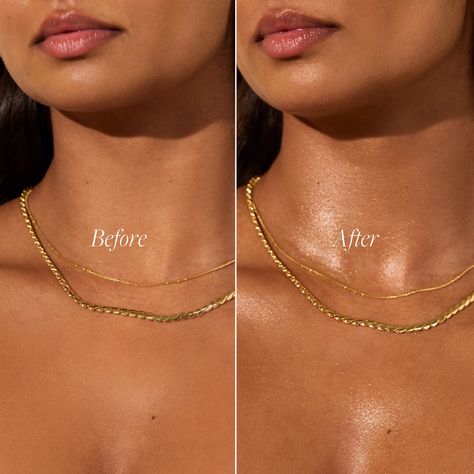 Before and after our shimmering gel body oil illuminates and nourishes for sun-glossed skin ✨️⁠ ⁠ Like a kiss, Marrakech Shimmer's precious, sustainably sourced micro-pearls and seductive scent of Amber bathe the skin in a sun-glossed, irresistible glow reminiscent of a magical Golden Hour in Marrakech. Body Shimmer Glowing Skin, Before After Body, Paris Shoot, Golden Skin, Shimmer Oil, Body Shimmer, Shimmer Body Oil, Body Glow, Natural Luxury