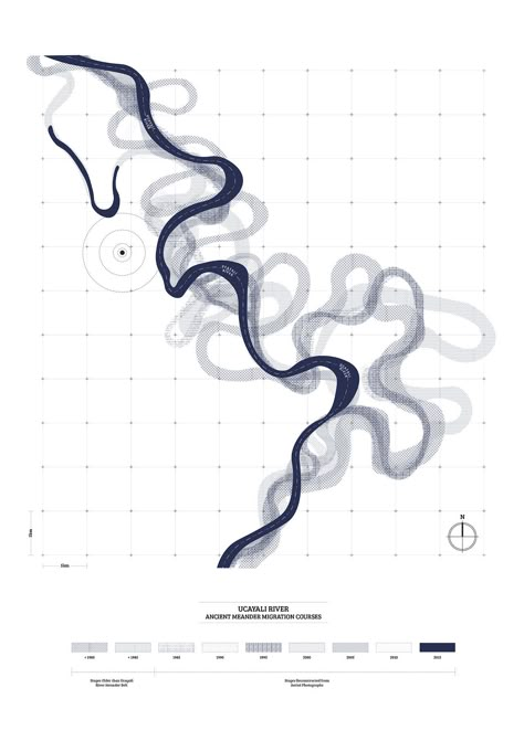 Ancient Meander Migration Courses along Ucayali River || by Tzu-Ting Alice Huang River Graphic Design, River Diagram, Timeline Art, River Architecture, Map Graphic Design, Analysis Architecture, River Tattoo, River Map, Data Art