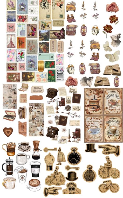 Vintage Journal Supplies Diy, Vintage Brown Stickers, Aesthetic Stickers Printable Vintage Brown, Vintage Stickers Printables Brown, Vintage Sticker Design, Journal Ideas Stickers, Vintage Stickers Printables Retro, Vintage Stickers Printables, Vintage Design For Scrapbook Printable