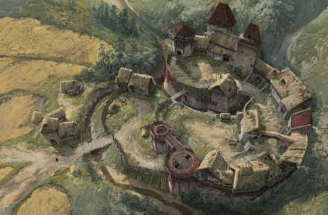 https://www.artstation.com/artwork/N5Bw3N Fantasy City Map, Village Map, Fantasy Town, Medieval Houses, Castle Art, Dungeon Maps, Castle Designs, Fantasy House, Fantasy City