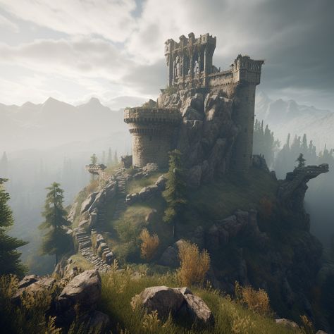 beautiful Ruined castle from witcher Fantasy Ruined Castle, Mountain Ruins Fantasy Art, Castle Ruins Fantasy Art, Ruined Castle Fantasy Concept Art, Abandoned Castle Fantasy Art, Castle Ruins Art, Crumbling Castle, Highlands Castle, Ruined Castle