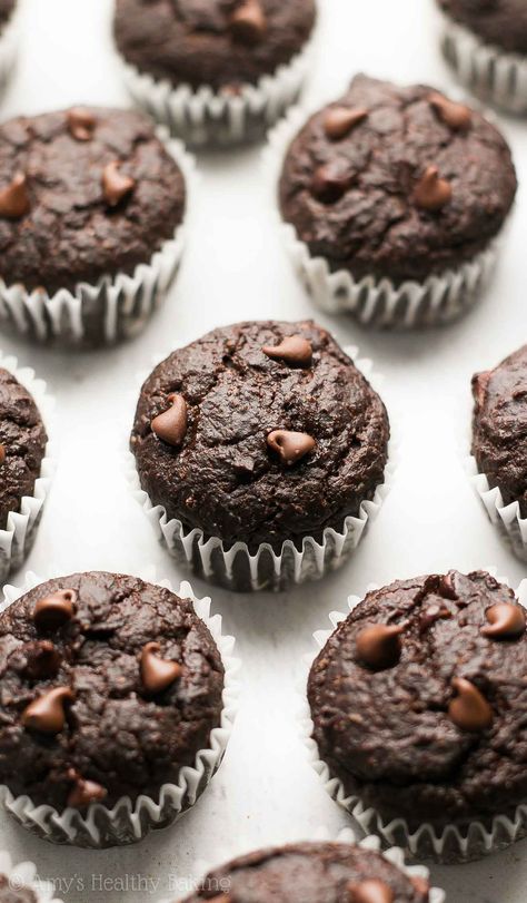 The Ultimate Healthy Chocolate Mini Muffins | Amy's Healthy Baking Chocolate Emoji, Chocolate Mini Muffins, Chocolate Chip Mini Muffins, Vegan Chocolate Muffins, Mini Muffin Recipe, Mini Chocolate Chip Muffins, Valentines Recipes Desserts, Double Chocolate Muffins, Mocha Chocolate