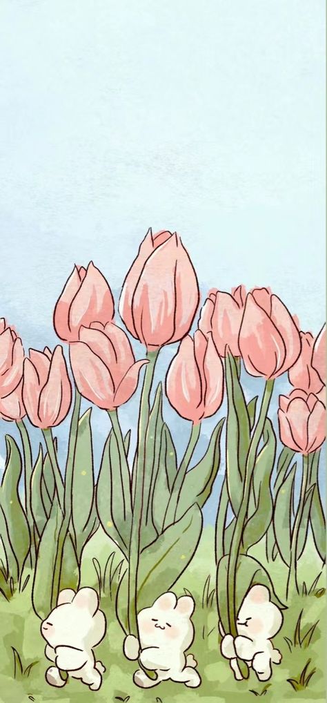 Tulip Garden Drawing, Tulip Drawing, Studio Ghibli Background, Mushroom Wallpaper, Create This Book, Tulip Painting, Wallpapers Phone, Garden Drawing, Tulips Garden