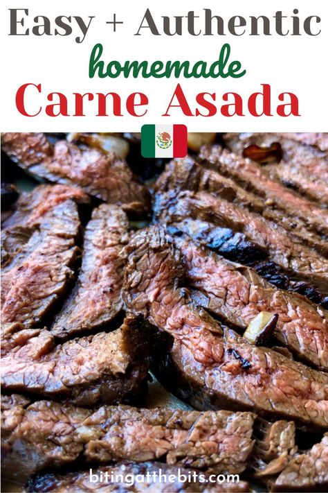 Easy Restaurant-Style Carne Asada takes Taco Night to a whole new level. There's very little work involved and it tastes just as good (or way better) than your favorite Tex-Mex restaurant. Inexpensive seasoned and marinated flank steak gets a quick sear before being sliced and placed right back in the hot skillet and drizzled with one last ingredient to make it sizzle and smell just like our favorite restaurant steak carne asada we love so much. You know the one I'm talking about♡. Steak Carne Asada, Homemade Carne Asada, Authentic Carne Asada Recipe, Carne Asada Steak, Sizzle Steak Recipes, Carne Asada Recipe, Carne Asada Recipes, Beef Flank Steak, Restaurant Steak