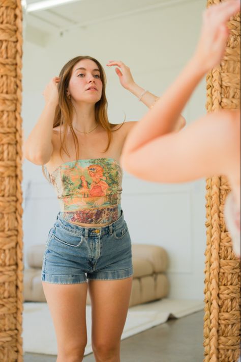 ella rene tiktok brunette model coquette victorian romanticism aesthetic canvas tie-top looking into gold mirror Ella Rene, Downtown Girl, Love Her, Actors, Mirror, On Instagram, Quick Saves, Instagram