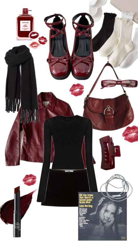 #cherryred #lanadelrey #ootd #aesthetic #outfitinspo #foryou #aestheticoutfit #red #vintagebag #fashion Dark Red Outfit, Fits Inspiration, Ootd Aesthetic, Downtown Outfits, Red Outfit, Outfit Inspo Fall, College Fashion, Lookbook Outfits, Fashion Help