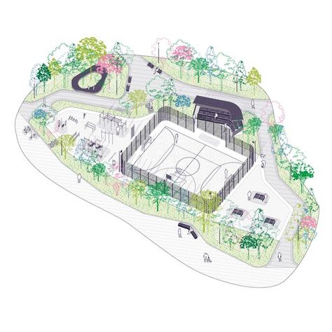 Gallery of Poyma Embankment Park / Basis architectural bureau - 31 Tennis Court Design, Architectural Graphics, Paving Pattern, Urban Design Concept, Pergola Swing, Community Park, Parking Design, Urban Planning, Urban Design