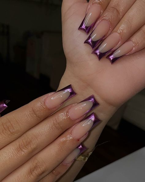 Hoco Nails For Purple Dress, Dark Purple Nail Inspo Acrylic, Simple Dark Purple Nails, Dark Purple Nails French Tip, Nail Designs Dark Purple, Dark Purple French Tips, Dark Purple Nails Designs, Purple Nails Prom, Dark Purple Prom Nails