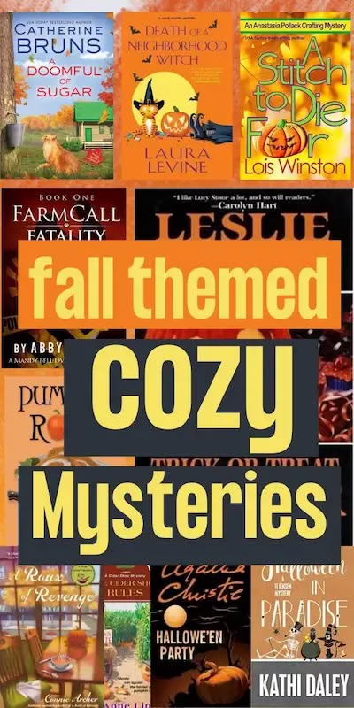 looking for a fall-themed cozy mysteries to read in 2023? here are the best list of Halloween, autumn themed books. Cozy Mystery Books Fall, Halloween Cozy Mysteries, Fall Reads 2024, Best Cozy Mysteries, Fall Cozy Mysteries, Halloween Cozy Mystery Books, Books For October, Cozy Autumn Reads, Cozy Halloween Books