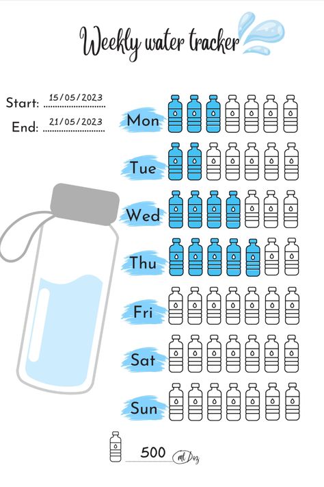 Bujo Water Tracker Ideas, Water Tracker Ideas, Water Habit Tracker, Water Tracker Bullet Journal, Weekly Water Tracker, Water Planner, Healthy Habits Tracker, Good Notes Daily Planner, 30 Day Water Challenge