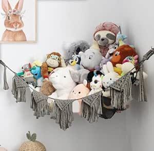 Huddle Supply Co Macrame Stuffed Animal Hammock for Stuffed Animals - WASHABLE, No-DRILL Toy Net for Stuffed Animals Storage - Boho Stuffed Animal Net Plush Pet Net Corner Display (Grey) Macrame Stuffed Animal Hammock, Macrame Stuffed Animal, Net For Stuffed Animals, Hammock For Stuffed Animals, Hammock Corner, Stuffed Animals Storage, Animal Hammock, Stuffed Animal Net, Stuffed Animal Hammock