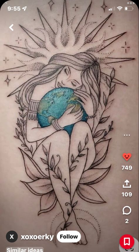 Virgo Women Tattoo, Nature Themed Tattoos, Mother Earth Tattoo, Virgo Tattoo Designs, Dragon Tattoo Ideas, Left Arm Tattoos, Themed Tattoos, Earth Tattoo, Mother Nature Tattoos