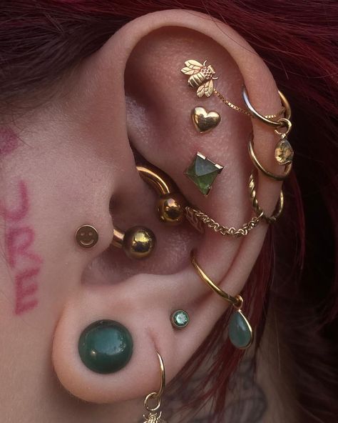 ✨🍓Nicole Fletcher🍓✨ | Update on my ears! Huge thank you to @pierce.em.up for taking these beautiful pictures for me! I have jewelry and piercings from all kinds… | Instagram Gauged Ears Aesthetic, Heavily Pierced Ears, Ear Piercing Designs, Ear Setup, Piercing Setup, Piercing Designs, Gauged Ears, Oc Clothes, Piercing Inspiration