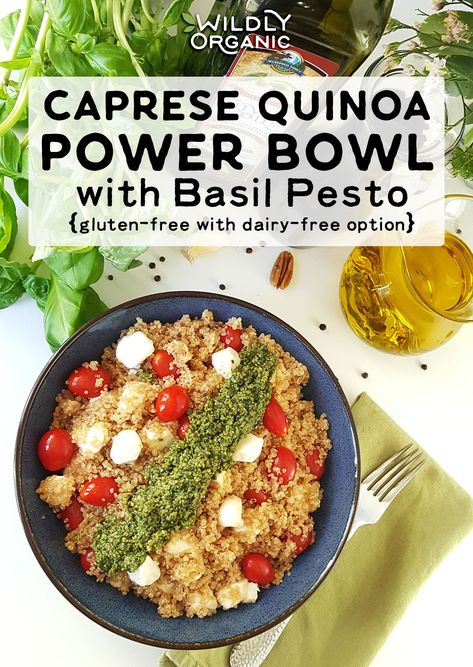 Pesto Salad Recipes, Quinoa Power Bowl, Caprese Quinoa, Gluten Free Pesto, Summer Flavors, Healthy Bowls Recipes, Power Bowl, Power Bowls, Quinoa Healthy