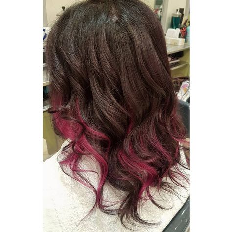 Magenta peekaboo 🐙 . . . . #magentahair #pinkmadness #peekaboohighlights #balayage #hairblogge #yourafter #yourspacesalons #cffairview… Black And Magenta Hair, Magenta Balayage, Magenta Hair Dye, Girls Haircuts, Peekaboo Hair Colors, Peekaboo Highlights, Magenta Hair, Peekaboo Hair, Girl Haircut