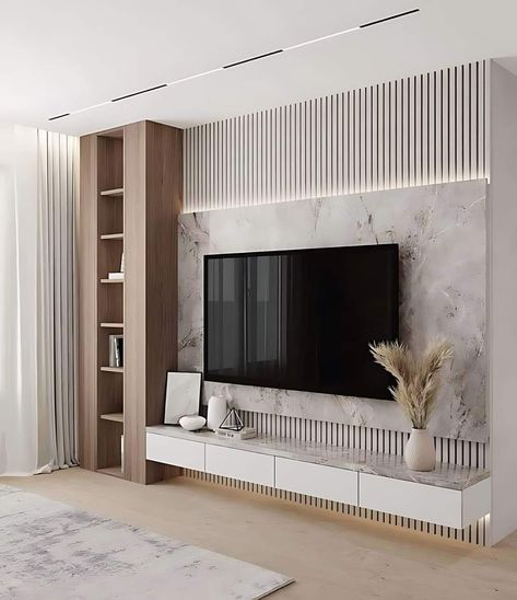 Ruang Tv Modern, Tv On The Wall, French Modern, Wall Tv Unit Design, Latest Living Room Designs, Tv Panel, Home Hall Design, Tv Room Design, Living Room Design Inspiration