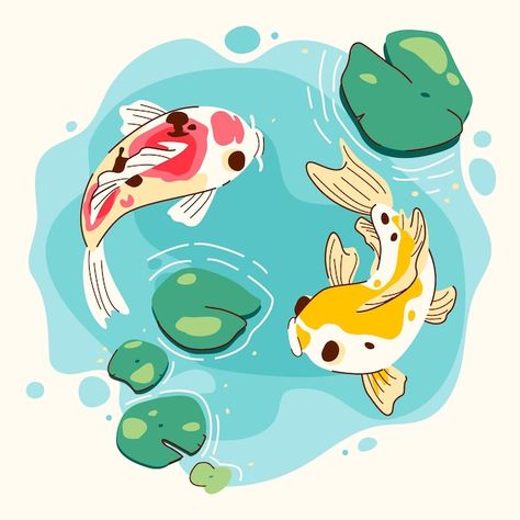 Koi Fish Animation, Japanese Fish Illustration, Koi Fish Sketches, Koi Fish Character, Koi Fish Icon, Cartoon Koi Fish, Anime Koi Fish, Pool Texture, Fish Illustration Design