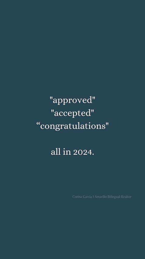 𝑹𝒆𝒂𝒍𝒊𝒕𝒚 𝒊𝒏 𝒕𝒉𝒆 𝒎𝒂𝒌𝒊𝒏𝒈✨ 🔑🏠❤️- Corina Garcia I Amarillo Bilingual Realtor ® 📱806-240-5894, 📧 corina@cbamarillo.com . . . . . . . . . . #amarillorealtor #amarillo #homes #approved #accepted #realtor #texasrealesate #goals #2024 You've Been Accepted, I Got Accepted To University, Approved Vision Board, Your Approved, Accepted Vision Board, 2024 Vision Board Real Estate, I Got Into My Dream University, Realtor Quotes Inspiration, Realtor Affirmations