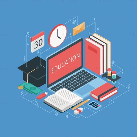 Education Illustration, Education Poster Design, Educational Illustration, Infographic Poster, Isometric Art, Isometric Design, School Management, Isometric Illustration, Free Education