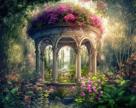 Fantasy Flower Garden, Garden Backdrop, Garden Backdrops, Fantasy Garden, Castle Garden, Fantasy Places, Backdrop Design, Landscaping Tips, Enchanted Garden