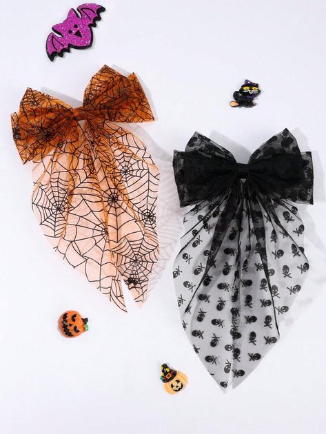 Tulle Hair Bow, Hair Bows For Women, Tulle Hair Bows, Halloween Hair Bows, Large Hair Bows, Halloween Party Outfits, Halloween Headband, Halloween Bows, Halloween Spider Web