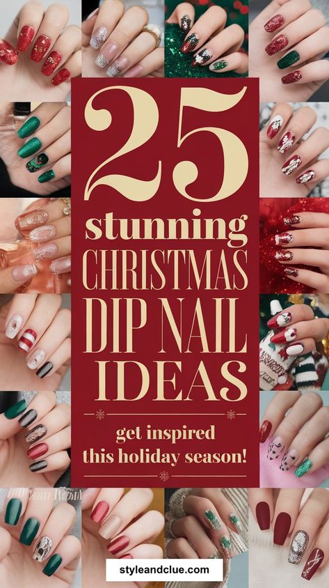 25 Stunning Christmas Dip Nail Ideas Holiday Dip Powder Nail Ideas, Dip Powder Nails For December, Christmas Dip Manicure Ideas, Dipped Christmas Nails, Christmas Powder Dipped Nails, Holiday Dip Nails Christmas, Sns Christmas Nails Ideas, Dip Powder Nails Christmas, Christmas Nail Dip Designs