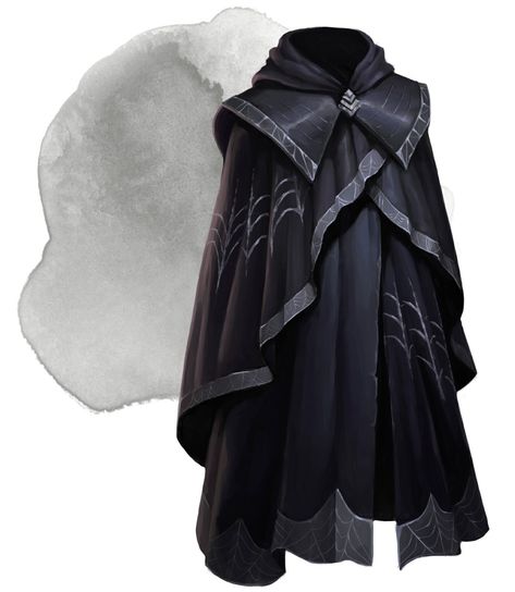 Cloak Of Protection Dnd, Magical Cloak Fantasy Art, Shadow Cloak Art, Cloak Of Many Fashions Dnd, Dnd Cloak Design, Mage Robes Aesthetic, Dnd 5e Magic Cloak, Black Cloak Fantasy Art, Magic User Outfit