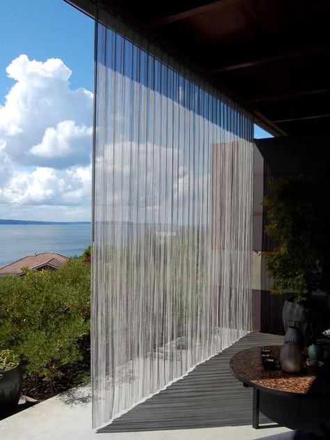 Different Environments Decorated With Fabric Curtains That Look Splendid Steel Cladding, Pergola Curtains, Fireplace Doors, Steel Curtain, Metal Curtain, Backyard Inspo, Modern Patio, Outdoor Curtains, Curtain Designs