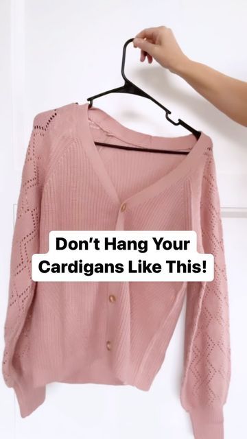 Hanging Cardigans On Hangers, How To Hang Long Cardigans On A Hanger, How To Hang Cardigans, Cardigan Organization Ideas, Organize Cardigans, How To Hang Cardigans On A Hanger, Cardigan Storage Ideas, Cardigan Storage, Fold Cardigans