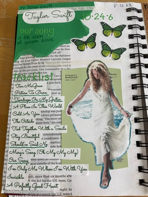 Taylor Swift Album Journal Ideas, Taylor Swift Journal Entries, Taylor Swift Album Journal, Taylor Swift Album Journal Page, Taylor Swift Song Journal, Taylor Swift Junk Journal, Taylor Swift Debut Drawing, Taylor Swift Journaling, Taylor Swift Notebook Ideas