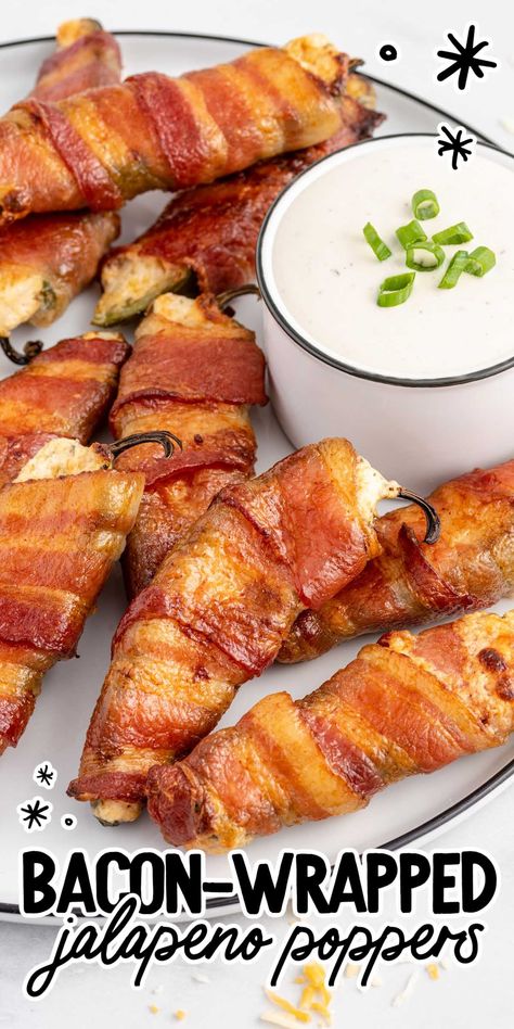 Wrapped Jalapeno Poppers, Bacon Wrapped Jalapeno Poppers, Bacon Wrapped Jalapenos, Jalapeño Poppers, Poppers Recipe, Jalapeno Recipes, Stuffed Jalapenos With Bacon, Appetizers Easy Finger Food, Best Appetizer Recipes