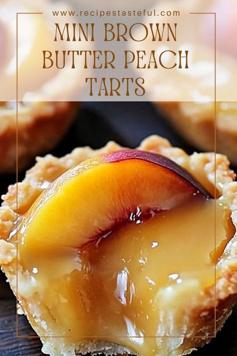 Delight in these Mini Brown Butter Peach Tarts, featuring a buttery shortbread crust filled with a rich brown butter custard and sweet, juicy peaches. Perfect for dessert or a special treat! Peach Tart Recipe, Peach Tarts, Peach Tart Recipes, Peach Tart, Mini Tart Pans, Buttery Shortbread, Tart Shells, Tart Pan, Shortbread Crust