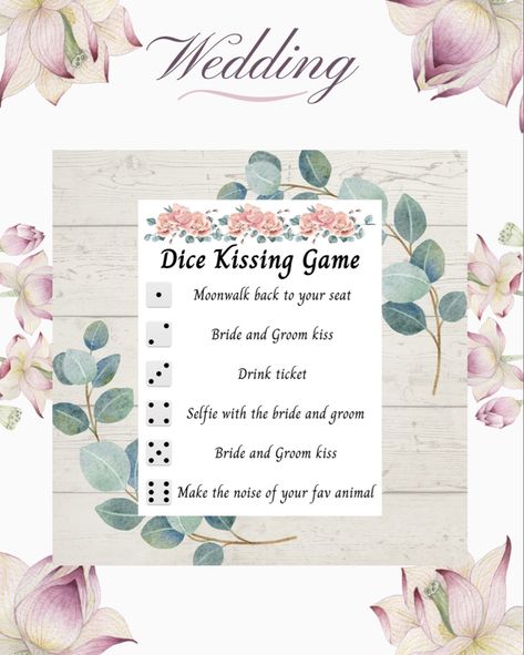 Wedding Dice Kissing Game, Wedding Kissing Games Receptions, Kissing Games For Wedding, Wedding Kissing Games, Kissing Games, Wedding Mc, Engagement Games, Drink Ticket, Game Wedding