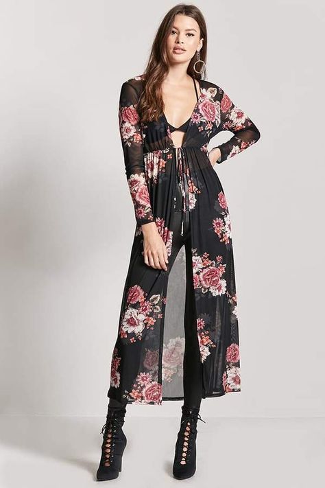 FOREVER 21 Sheer Floral Duster #affiliatelink #cardigan Floral Motif Design, Fashion Terminology, Knit Duster, Duster Kimono, Floral Duster, Diy Wedding Dress, Playsuit Dress, Motif Design, Diy Dress