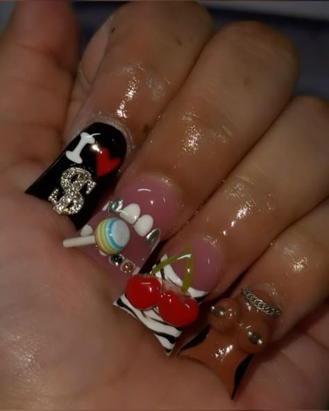 Junk Nails, Acrylic Nail Set, Punk Nails, Hard Nails, Colored Acrylic Nails, Dope Nail Designs, Short Square Acrylic Nails, Exotic Nails, Long Acrylic Nails Coffin