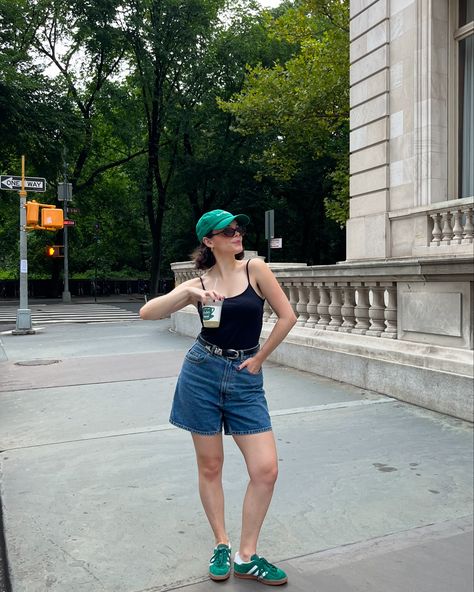 did I buy this lemonade 🍋 only to use as a prop ? 💌 outfit links in my bio on my @shop.ltk #summerfashion #summeroutfitideas #summeroutfitinspo #denimshorts #greensneakers #adidasgazelle #gazelleadidas #gazelleindoor #sportyandrich #sundayoutfit #casualoutfit Green gazelle indoor adidas, denim shorts, sporty and rich cap, casual outfit, Sunday outfit, ootd, elevated timeless style, elevated timeless outfit Cap Casual Outfit, Sporty And Rich Cap, Green Gazelle, Sunday Outfit, Outfit Links, Timeless Outfits, Green Sneakers, Sporty And Rich, Adidas Gazelle