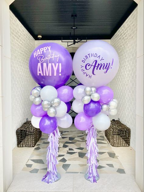 Happy Birthday Balloon Column, Mini Bounce House Balloons, Turquoise Balloons Decorations, Blue And White Balloon Columns, Purple Balloon Columns, Ballon Tower Ideas, Balloon Columns Graduation, Wedding Balloon Columns, Ballon Collums