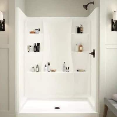 Home Depot Shower Stall, One Piece Shower Unit Master Bath, Shower Stall Insert Ideas, Walk In Fiberglass Showers, Stand Up Shower Insert Ideas, Fiberglass Walk In Shower Master Bath, Alcove Shower Kit, Premade Shower Stalls, Shower Insert Remodel